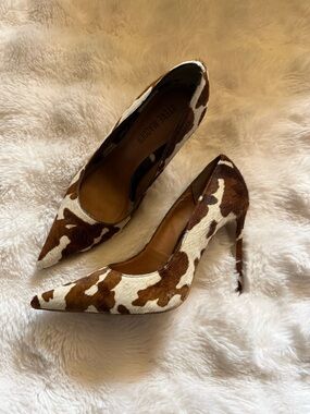 Steve Madden Brown and White Cow Hair Pointed Toe Stilettos